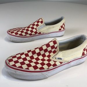 Vans Red & White Checkerboard Classic Slip On - 9